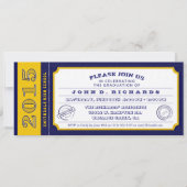 Blue & Gold Ticket Graduation Party Uitnodiging (Voorkant)