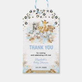 Blue Gold Tropical Safari Animals Boy Baby shower Cadeaulabel