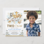 Blue Gold Tropical Safari Twee Wilde Foto Birthday Kaart (Voorkant)