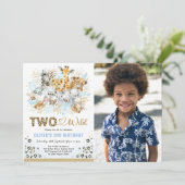 Blue Gold Tropical Safari Twee Wilde Foto Birthday Kaart (Staand voorkant)