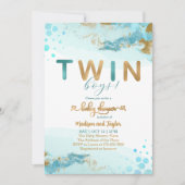 Blue Gold Twin Boy Baby shower Uitnodiging (Voorkant)