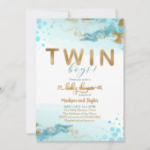 Blue Gold Twin Boy Baby shower Uitnodiging (Voorkant)