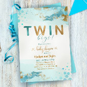 Blue Gold Twin Boy Baby shower Uitnodiging