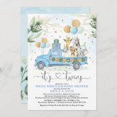 Blue Gold Twin Boys Oerwoud Drive Thru Baby shower Kaart (Voorkant / Achterkant)