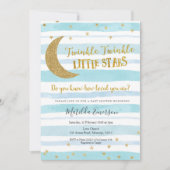 Blue Gold Twinkle Little Star Baby shower Kaart (Voorkant)