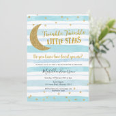Blue Gold Twinkle Little Star Baby shower Kaart (Staand voorkant)
