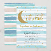 Blue Gold Twinkle Little Star Baby shower Kaart (Voorkant / Achterkant)