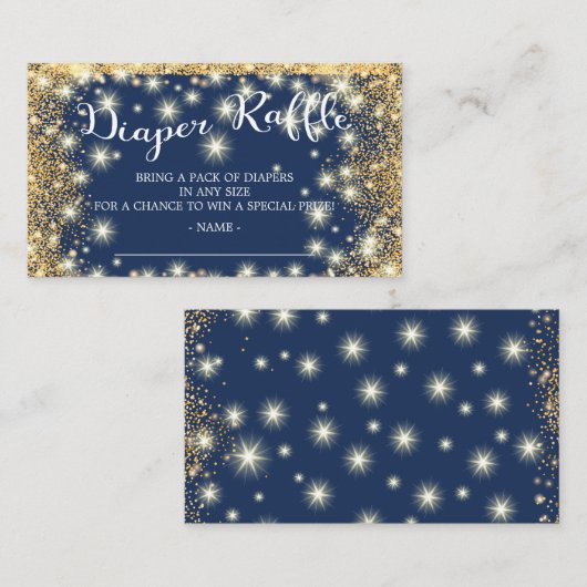 Blue & Gold Twinkle Star Diaper Raffle Ticket Informatiekaartje (Voorkant / Achterkant)