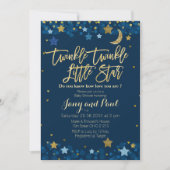 Blue Gold Twinkle Twinkle Little Star Baby shower Kaart (Voorkant)