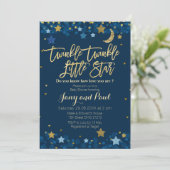 Blue Gold Twinkle Twinkle Little Star Baby shower Kaart (Staand voorkant)