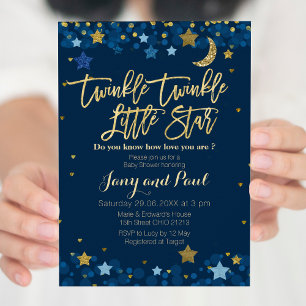 Blue Gold Twinkle Twinkle Little Star Baby shower Kaart