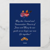 Blue & Gold Two Hearts Catholic Wedding Invitation Folie Uitnodiging (Achterkant)