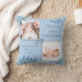 Blue Gold Two Photo Baby Boy Birth Stats Kussen (Deken)