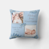 Blue Gold Two Photo Baby Boy Birth Stats Kussen (Achterkant)