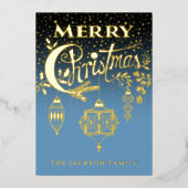 Blue Gold Typography Folie Invitation Uitnodiging (Voorkant)