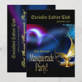 Blue & Gold Venetian Masquerade Costume Party Kaart (Voorkant / Achterkant)