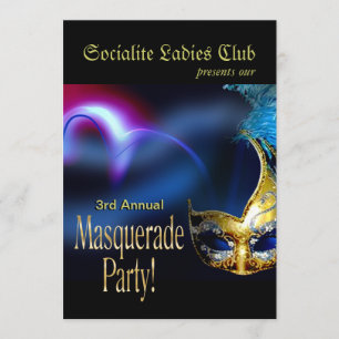 Blue & Gold Venetian Masquerade Costume Party Kaart