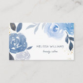 Blue Gold Watercolor Flowers Visitekaartje (Voorkant)