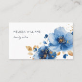 Blue Gold Watercolor Flowers Visitekaartje (Voorkant)