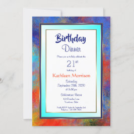 Blue Gold Waterverf 21st Birthday Dinner Invite Kaart