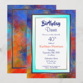 Blue Gold Waterverf 40th Birthday Dinner Invite Kaart (Voorkant / Achterkant)