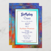 Blue Gold Waterverf 60th Birthday Dinner Invite Kaart (Voorkant / Achterkant)