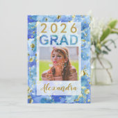 Blue Gold Waterverf Art 2025 Foto Afstuderen Kaart (Staand voorkant)