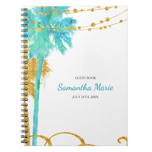 Blue Gold Waterverf Beach Bat Mitzvah Guest Book Notitieboek (Voorkant)