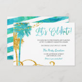 Blue Gold Waterverf Beach Bat Mitzvah Receptie Informatiekaartje (Voorkant / Achterkant)