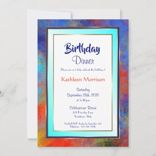 Blue Gold Waterverf Birthday Dinner Invitation Kaart (Voorkant)
