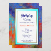 Blue Gold Waterverf Birthday Dinner Invitation Kaart (Voorkant / Achterkant)
