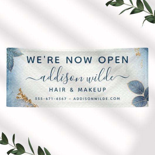 Blue Gold Waterverf Botanical Leaders Business Spandoek