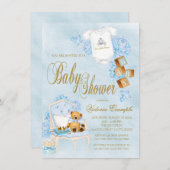 Blue Gold Waterverf Boy Baby shower Kaart (Voorkant / Achterkant)