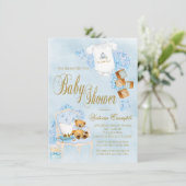 Blue Gold Waterverf Boy Baby shower Kaart (Staand voorkant)