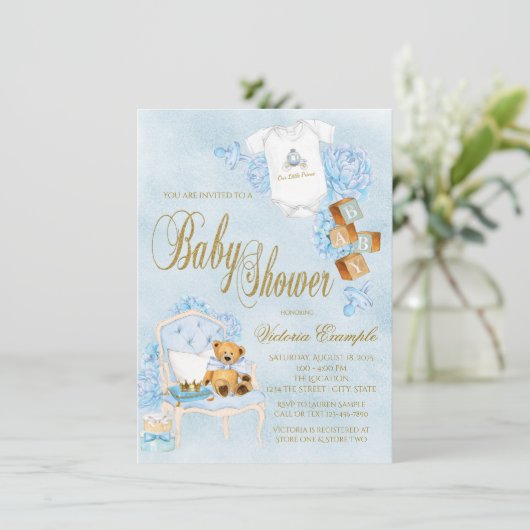 Blue Gold Waterverf Boy Baby shower Kaart (Staand voorkant)