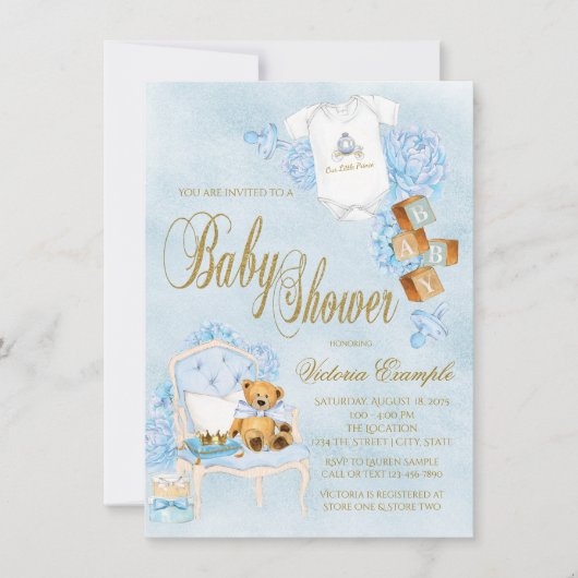 Blue Gold Waterverf Boy Baby shower Kaart (Voorkant)
