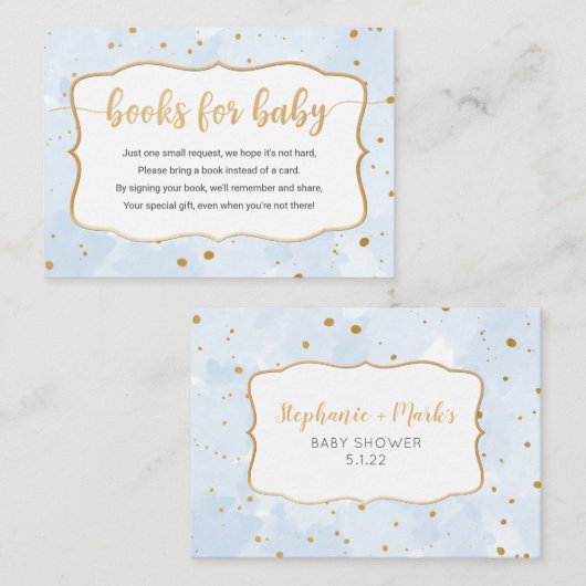 Blue Gold Waterverf boy book request card Visitekaartje (Voorkant / Achterkant)