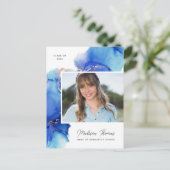 Blue Gold Waterverf Photo Afstuderen Briefkaart (Staand voorkant)