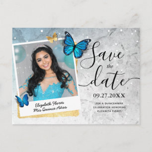 Blue Gold Waterverf Quince Photo Save the Date Aankondigingskaart
