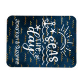 Blue Gold Waves Gepersonaliseerde Zeeen op de dag  Magneet (Horizontaal)