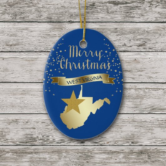 Blue Gold West Virginia Star Keramisch Ornament