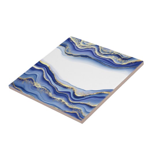 Blue Gold White Agate Geode Trendy Modern Tegeltje (Zijkant)