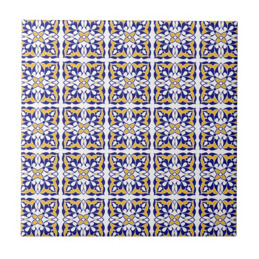 Blue Gold White Moroccan Tegel Pattern Tegeltje (Voorkant)