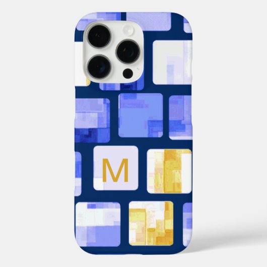 Blue Gold White Mosaic Monogram iPhone Case (Achterkant)