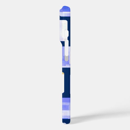 Blue Gold White Mosaic Monogram iPhone Case (Achterkant / Links)