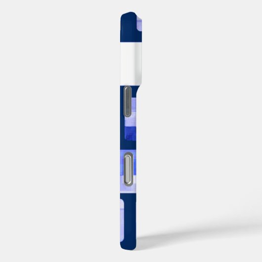 Blue Gold White Mosaic Monogram iPhone Case (Achterkant / Rechts)