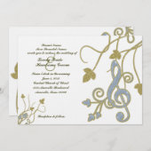 Blue Gold White Music Wedding Uitnodiging (Voorkant / Achterkant)