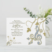Blue Gold White Music Wedding Uitnodiging (Staand voorkant)
