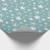 Blue Gold White Starfish Cadeaupapier (Hoek)