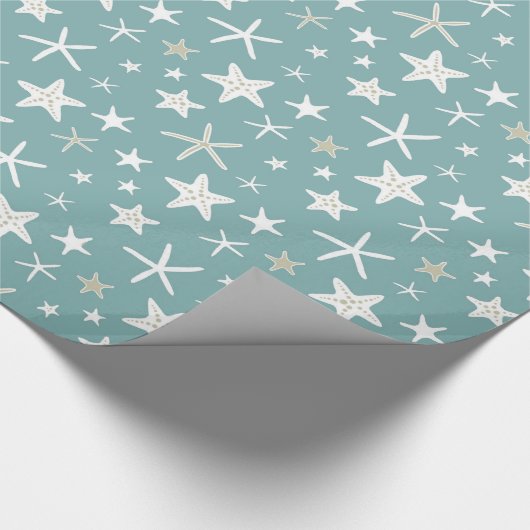 Blue Gold White Starfish Cadeaupapier (Hoek)